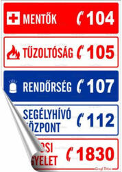 Információs matrica, 25x17, 5 cm, "Segélyhívószámok (221 - 360) - tonerpiac