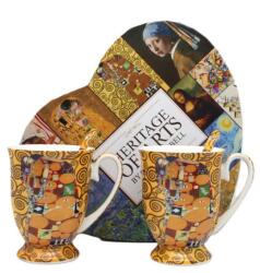 Queen Isabell Klimt porcelán bögre kanállal szett - 300 ml - Életfa/Beteljesülés - szív díszdobozos (IMO-PP-W25VG1010-24264)