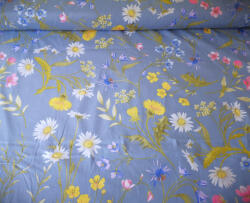  Pamutvászon textil - 160 cm világos farmer alapon vegyes virágok