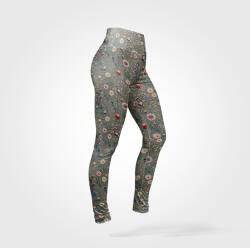 Takoy Panel szabásmintával 42-es méretű Slim fit leggings réti virágok Antonia hímzés utánzat szürke alapon, fürdőruha anyagon