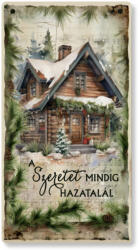  Nyomtatott fa tábla - Zöld karácsonyi téma - Szeretet 13x24, 3cm - csinaldmagadshop