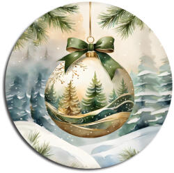  Nyomtatott fa tábla koszorú közép - Karácsonyi zöld téma koszorú közép 11, 8cm - csinaldmagadshop