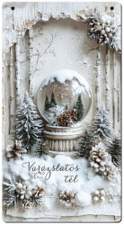  Nyomtatott fa tábla - Vintage fehér téma - hógömb 13x24, 3cm - csinaldmagadshop