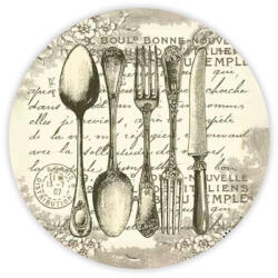  Nyomtatott fa tábla koszorú közép - Vintage evőeszköz 14, 8cm - csinaldmagadshop