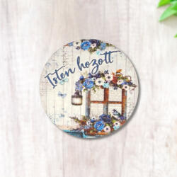  Nyomtatott fa tábla - Isten Hozott - kék, kör 1db - csinaldmagadshop