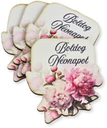  Nyomtatott dekorkarton - Boldog névnapot virágos tábla - rózsaszín 4db/csomag