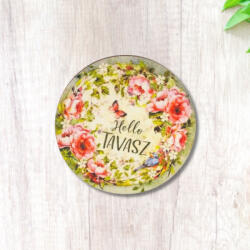  Nyomtatott fa tábla - Hello tavasz - lepkés, kör 1db - csinaldmagadshop