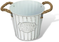  Bordázott bádog kaspó 18x16cm - fehér