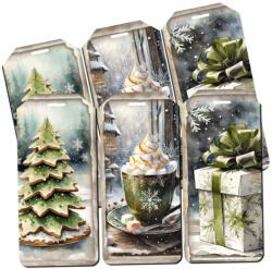  Nyomtatott dekorkarton - Karácsonyi zöld téma - biléták 6db/csomag - csinaldmagadshop