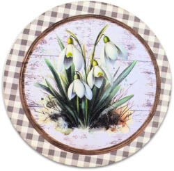  Nyomtatott fa tábla - Hóvirágok retró koszorú közép 14, 8cm - csinaldmagadshop