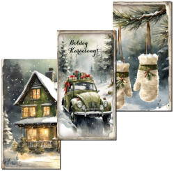  Nyomtatott dekorkarton - Karácsonyi zöld téma táblák 3db/csomag - csinaldmagadshop