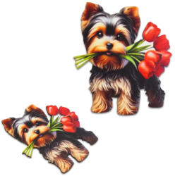 Nyomtatott dekorkarton - Yorkshire kutya virágcsokorral 2db/cs - csinaldmagadshop