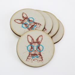  Nyomtatott fa tábla - Szemüveges trendi nyuszi kerek tábla 5db/cs - csinaldmagadshop