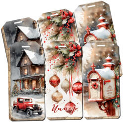  Nyomtatott dekorkarton - Karácsonyi piros téma - biléták 6db/csomag - csinaldmagadshop