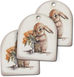  Nyomtatott fa tábla - Nyuszkó csokorral 3db/csomag - csinaldmagadshop