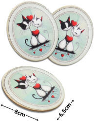  Nyomtatott dekorkarton - Valentin napi szerelmes cicák ovál tábla 3db/cs - csinaldmagadshop