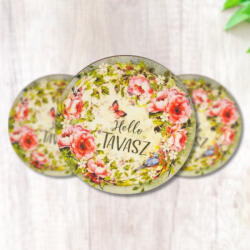  Nyomtatott fa tábla - Hello tavasz - lepkés, kör 3db/cs