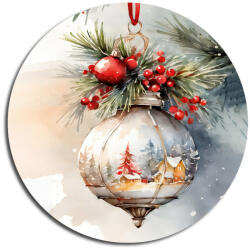  Nyomtatott fa tábla koszorú közép - Karácsonyi piros téma koszorú közép 11, 8cm - csinaldmagadshop