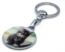  Breloc metalic cu pisica, print epoxy lucios, accesoriu pentru chei (BRE-PISICA2)