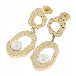 Xuping 2453b Arany színű, nemesacél fülbevaló, lógós, celeb stílusú, gyöngyös, retro