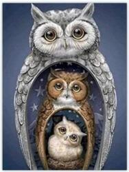 NORIMPEX - Puzzle Pictură Diamant: Bufniță păpușă cuib 30x40cm - 1 - 39 piese