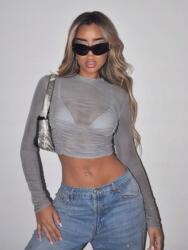 Shein KC71301 Shein Szürke Hosszú Ujjú Crop Top (6) L