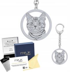 Mejk Jewellery Ezüst kulcstartó American Shorthair macskával 925 Ajándék Gravírozás (gadżet do kluczy z Kotem American Shorthair)