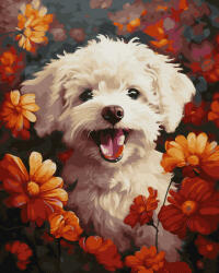 Oh Art! Set pictura pe numere, cu sasiu, Catelus in flori, 40x50 cm (ANG550)