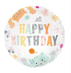 PartyPal Fólia lufi, Macskák "Boldog Születésnapot" kerek, 45 cm