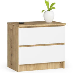  Noptiera cu 2 sertare din PAL laminat 16 mm, 60x40x55 cm, stejar artisan si alb (AK-52852990)