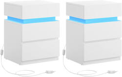 VASAGLE Set 2 noptiere din MDF cu iluminare LED, culori si intensitate reglabile, 35x40x55cm, alb (EZ-LET0830W01)