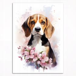  Poszter Beagle virágokkal 50 x 70 cm Kutya Dekoráció Falra (0418-PL50X70)