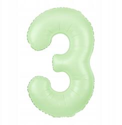 PartyPal Fólia lufi Cyfra 3 Pisztáciás 100cm nagy szám alakú hélium lufi