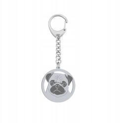 Mejk Jewellery Ezüst kulcstartó mopsz Pug 925 Ajándék Dedikálás Gravírozás Ingyenes (Mops)