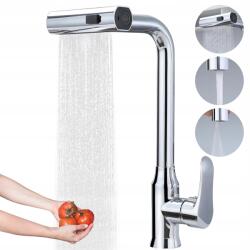  Modern Konyhai Csaptelep Kihúzható Kifolyócsővel És 3 Vízsugár Üzemmóddal, Ezüst (W0097-CHROME)