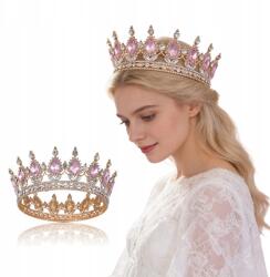  Fém Diadém Ékszerekkel korona tiara királynő rózsaszín kövek jelmez (Bomevarica5298)