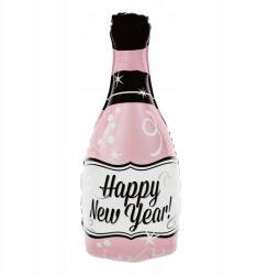 PartyPal Fólia lufi Pezsgő Happy New Year rózsaszín 49x100cm Szilveszteri Dekoráció