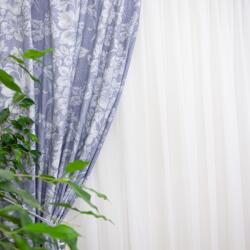Hiko Set 2 draperii scurte din bumbac, Hiko Nostalgie Garden Albastru, cu rejansa Premium creion de 6, 5cm cu 2 benzi de prindere (100007950)