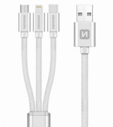 SWISSTEN Textile 3-in-1 Cable 1.2m 1, 2 M USB A USB C/micro-USB B/Lightning Ezüst USB kábel (72501102)