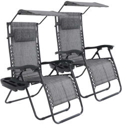  Zéró gravitáció szék napellenzővel és pohártartóval 2 db, több színben-szürke (HOP1001529-1)