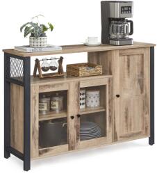 VASAGLE Tárolószekrény 3 ajtóval, ipari stílus, tevebarna és tintafekete színben (LSC096B50) - pepita