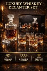  Whisky kárafa és pohár szett, 4 db 200 ml-es pohár, 940 ml-es kárafa, átlátszó üveg, modern stílus