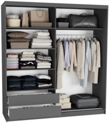  Tivaro III. Gardróbszekrény Fekete Üveggel, Tükörrel 203x213x60 cm - Antracit