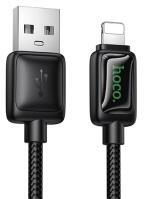 hoco. U146 adatkábel (USB - lightning, 2.4A, LED kijelző, 120cm) FEKETE (181296)
