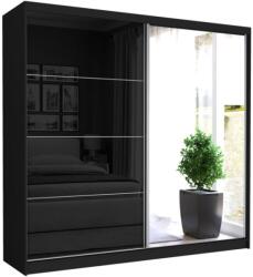  Selvio III. Gardróbszekrény 233x218x60 cm Fekete Üveggel - Fekete