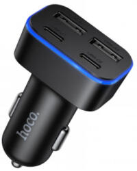 hoco. Z63 autós szivargyújtós töltő, fekete (42W, 3A, 2 x USB-A, 2 x USB-C)