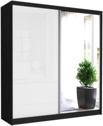  Tivaro V. Gardróbszekrény Fehér Üveggel, Tükörrel 203x218x60 cm - Fekete