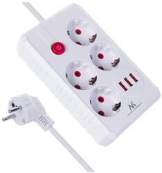 Maclean Prelungitor Maclean power strip, 4-socket extension cable + 3xUSB, 110-240V AC 50/60Hz, 2.1A max 2500W, 3m, white, MCE393 W (MCE393 W)
