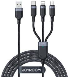 JOYROOM töltőkábel 3in1, usb - type-c/lightning/microusb, 2.4a, 30cm, cipőfűző, led jelzés, fekete (S-1T3018A18 30)