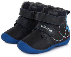 D. D. STEP Ghete copii imblanite, băiat, piele, Dark Grey, Avioane, velcro 21/24 cer/albastru regal (13B4E6)
